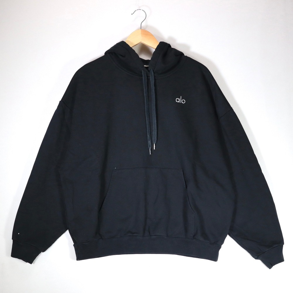 Alo Yoga Hoodie Women Black Oversized Logo Pullover Athleisure Loungewear